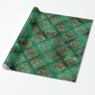 Elegantes Green Gold Geometric Muster Weihnachten Geschenkpapier