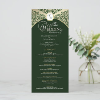 Elegantes Green & Gold Monogram Wedding Program Programm