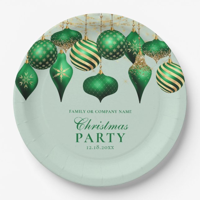 Elegantes Green Gold Ornaments Weihnachts-Party Pappteller (Vorderseite)