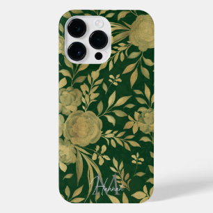 Elegantes Green Gold Rose Blumendesign iPhone 14 Pro Max Hülle