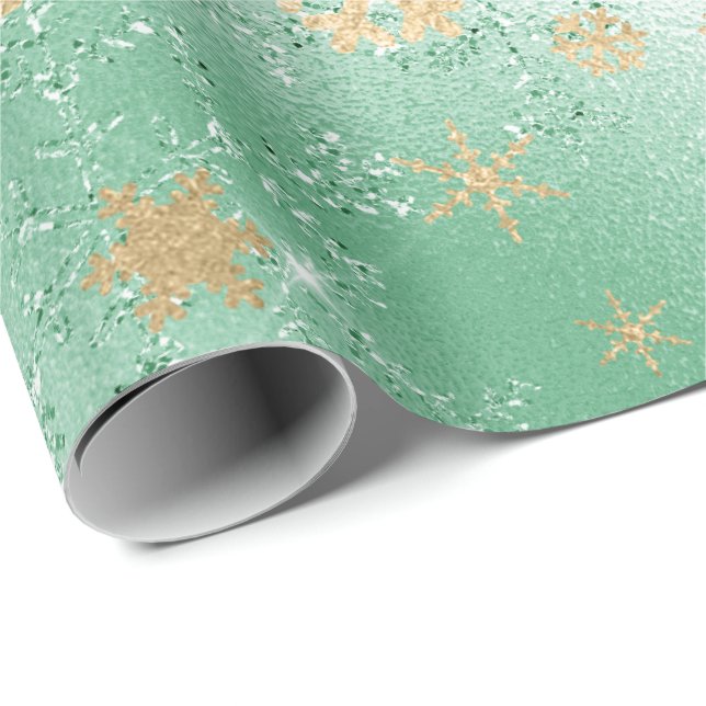Elegantes Green & Gold Snowflake Muster Geschenkpapier (Rolleneckpunkt)