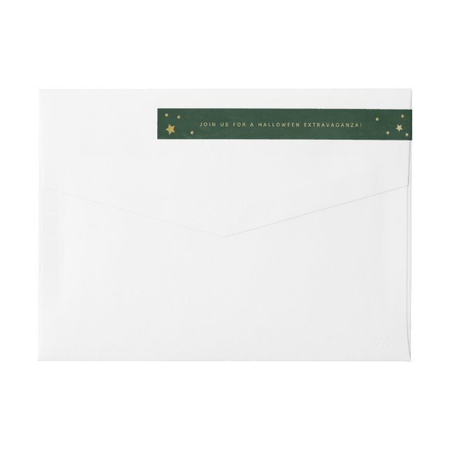 Elegantes Green+Gold Stars Wraparound Address Labe (Rückseite)