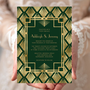 Elegantes Green Gold Vintag Deko Muster Hochzeit Einladung
