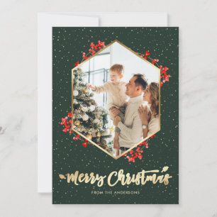 Elegantes Green Gold Watercolor Foto Weihnachten