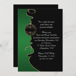 Elegantes Green Gold Wirbel Black Christmas Party Einladung
