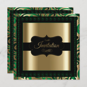 Elegantes Green & Gold Wirbel Party-Template Einladung