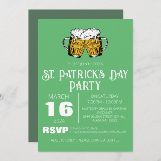 Elegantes Green Kleeblatt St. Patrick's Day Party Einladung (Vorne/Hinten)