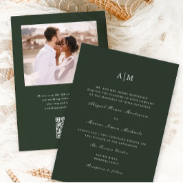 Elegantes Green Monogram QR UAwg Wedding Einladung