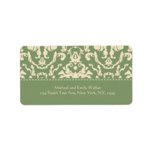 Elegantes Green n Off White Damask Address Label Adressaufkleber
