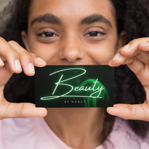 Elegantes Green Neon & Smoke Beauty Salon Skript Visitenkarte