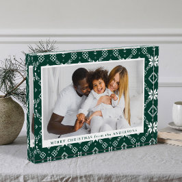 Elegantes Green Nordic Snowflake Muster Weihnachte Fotoblock