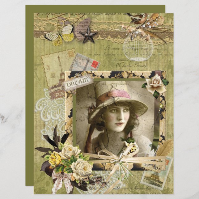 Elegantes Green Paris Dream Collage Scrapbook (Vorne/Hinten)