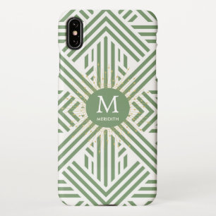 Elegantes Green Pattern Monogramm iPhone Hülle