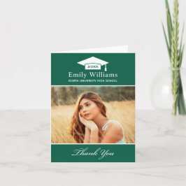 Elegantes Green Personalisiert Abschluss Foto Dankeskarte