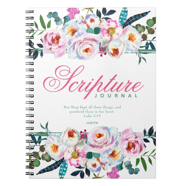 Elegantes Green Pink Floral Named Scripture Journa Notizblock (Vorderseite)