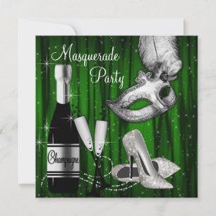 Elegantes Green Schwarz-weiß Masquerade Party Einladung