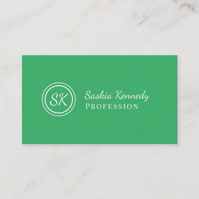 Elegantes Green Script Beruflich Monogram Visitenkarte (Vorderseite)