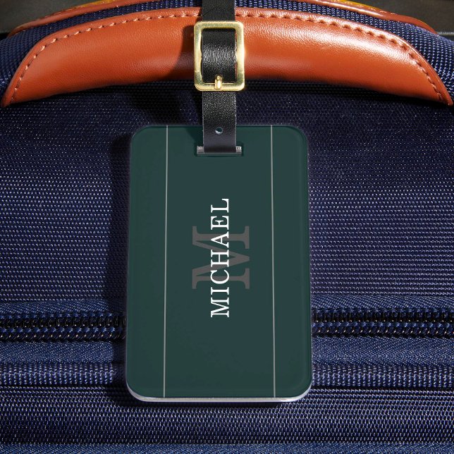 Elegantes Green Silver Monogram Personalisiert Gepäckanhänger (Von Creator hochgeladen)