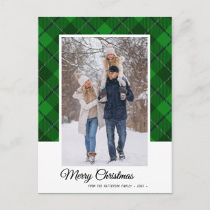 Elegantes Green Tartan Frohe Weihnachtsfamilie Fot Postkarte