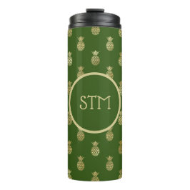 Elegantes Green und Gold Ananas Monogramm Thermosbecher
