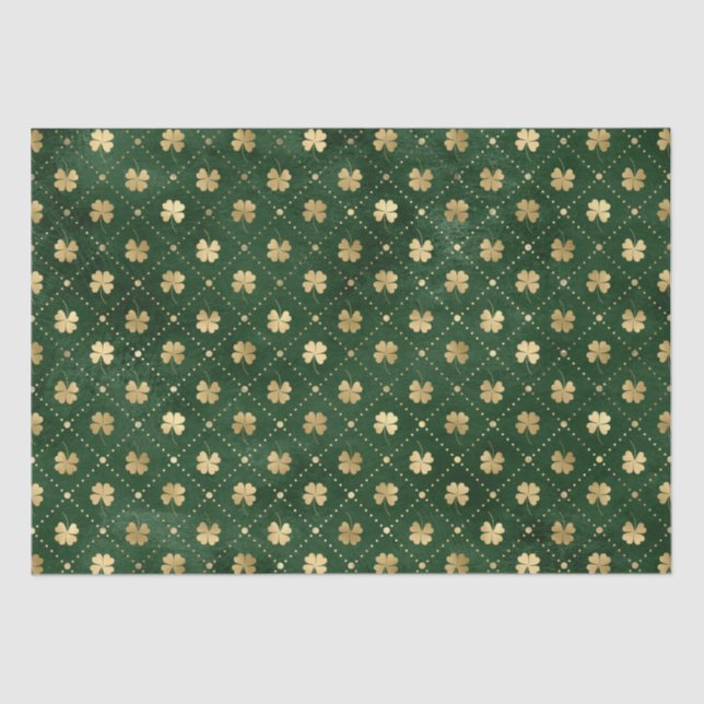 Elegantes Green und Gold Kleeblatt Muster Seidenpapier (Vorderseite)