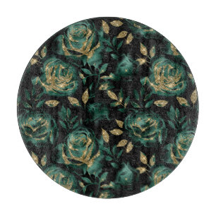 Elegantes Green und Gold Rose Blumenmuster Schneidebrett
