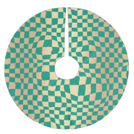 Elegantes Green und Gold Schachbrett Muster Polyester Weihnachtsbaumdecke