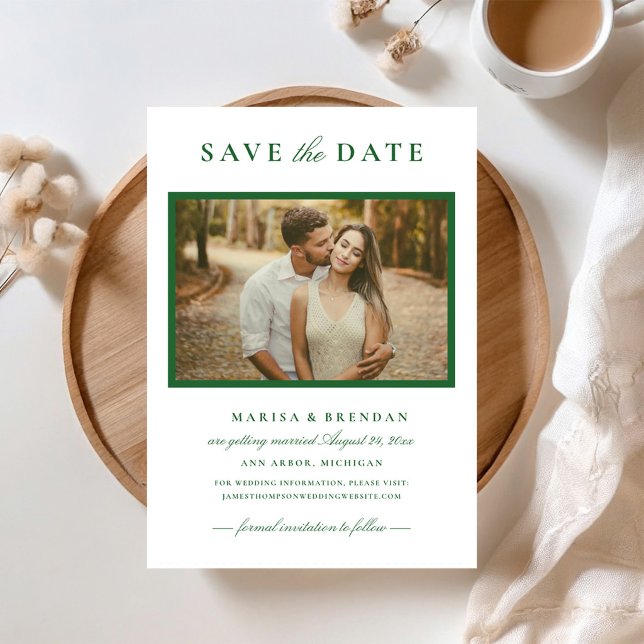 Elegantes Green Wedding Foto Save The Date (Von Creator hochgeladen)