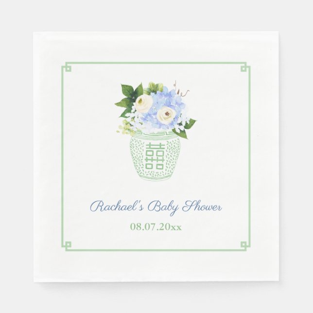 Elegantes Green White Floral Baby Shower Party Serviette (Vorderseite)