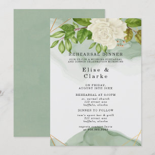Elegantes Green White Roses Rustikales Probe Dinne Einladung