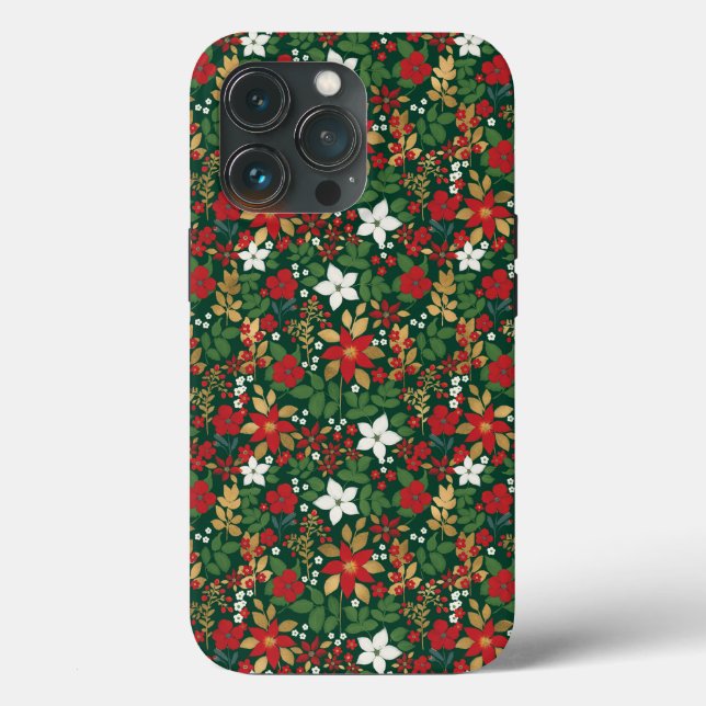 Elegantes Green Winter Red White Gold Floral Muste Case-Mate iPhone Hülle (Rückseite)
