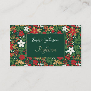 Elegantes Green Winter Red White Gold Floral Muste Visitenkarte