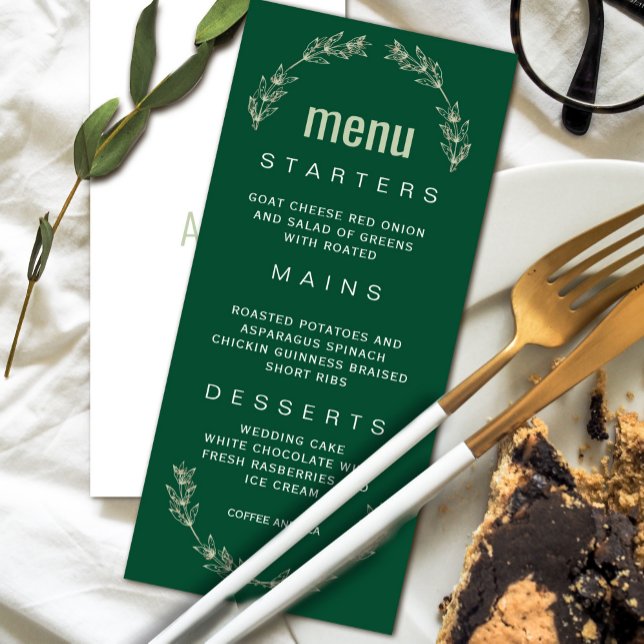 Elegantes Greenerity Wedding Menu | Script-Schrift Einladung (Elegant Greenery Wedding Menu | Script Font Invitation #zazzlemade #wreathleaf #decemberdinner)