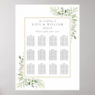 Elegantes Greenerity Wedding Seating Plan Poster