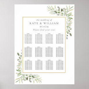 Elegantes Greenerity Wedding Seating Plan Poster