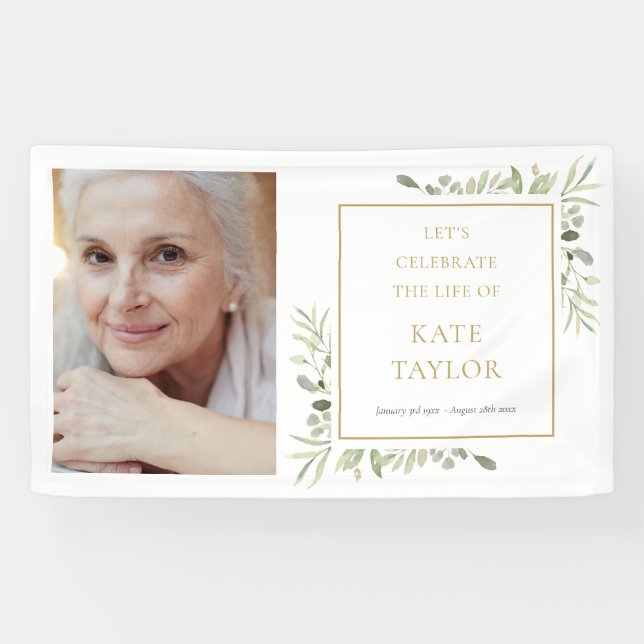 Elegantes Greenery Foto Beerdigung Banner (Horizontal)