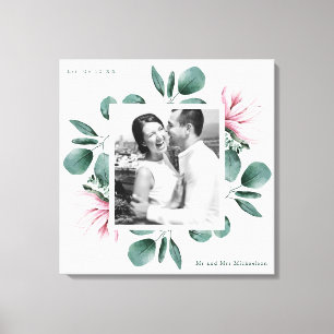 Elegantes Greenery Watercolor Rahmen Foto Hochzeit Leinwanddruck