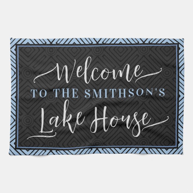 Elegantes Grey & Dusty Blue Chic Welcome Lake Hous Geschirrtuch