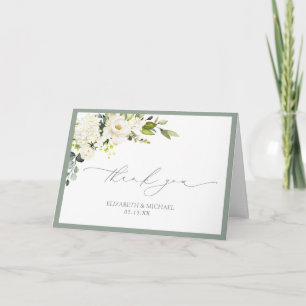 Elegantes Grey Green Watercolor Foto Hochzeit Karte