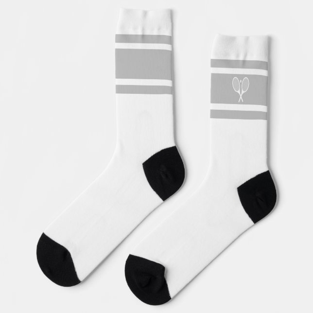 Elegantes Grey White Strip Tennis Racket Athletisc Socken (Linkes Detail)