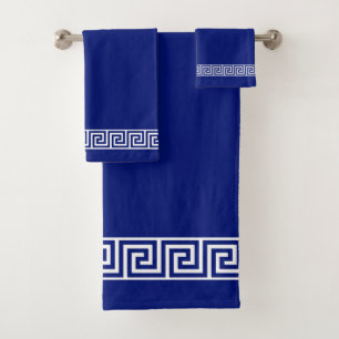 Elegantes griechisches Muster auf navyblau und wei Badhandtuch Set