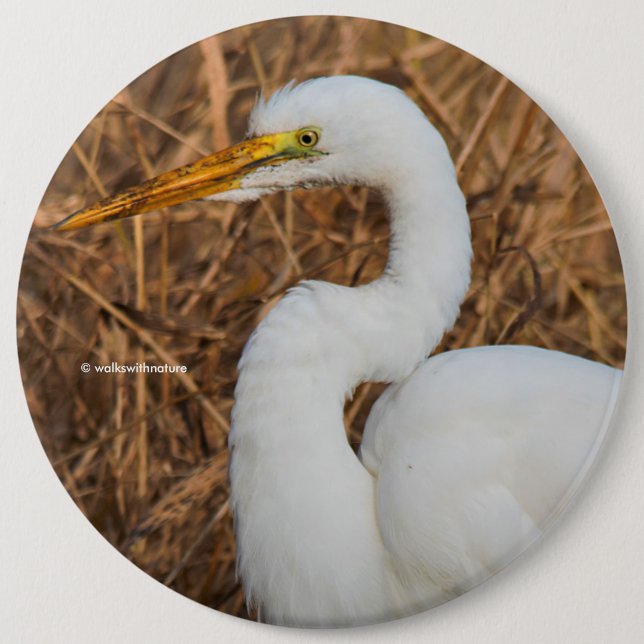 Elegantes Grosses Egret in den Reds Button (Vorderseite)