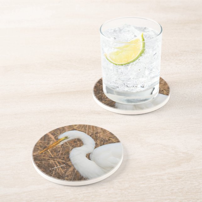 Elegantes Grosses Egret in den Reds Getränkeuntersetzer (Seite)