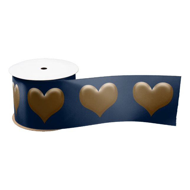 Elegantes großes Herz von Gold Brushed Gold Blue Satinband (Spule)