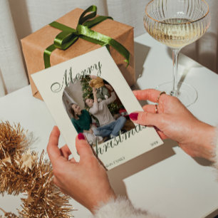 Elegantes Grün Altes Geld Gebogenes Foto Weihnacht Feiertagskarte