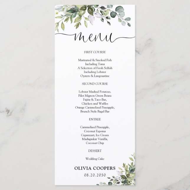 Elegantes Grün-Babyshower-Menü Menükarte (Vorderseite)