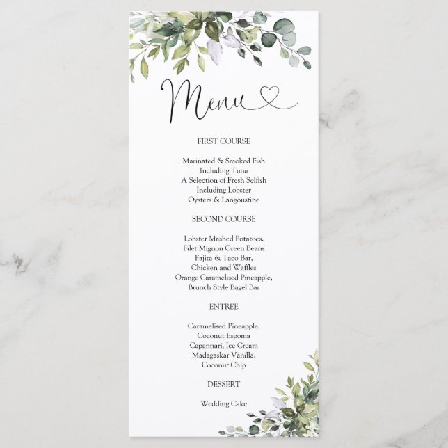 Elegantes Grün-Babyshower-Menü Menükarte (Vorderseite)