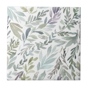 Elegantes Grün-Blau-Botanical-Aquarell Fliese