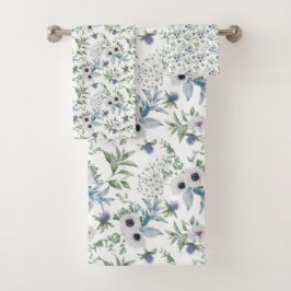 Elegantes Grün Blau Botanisches Aquarell Badhandtuch Set