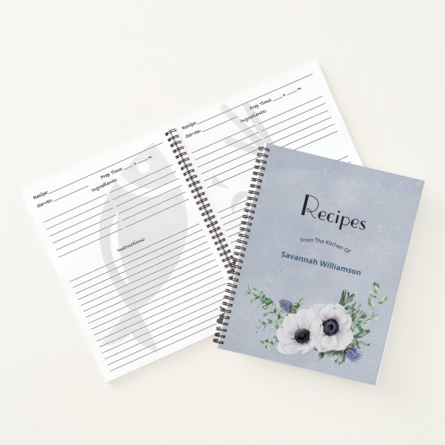 Elegantes Grün Blau Botanisches Rezept Notizbuch (Innenseite)